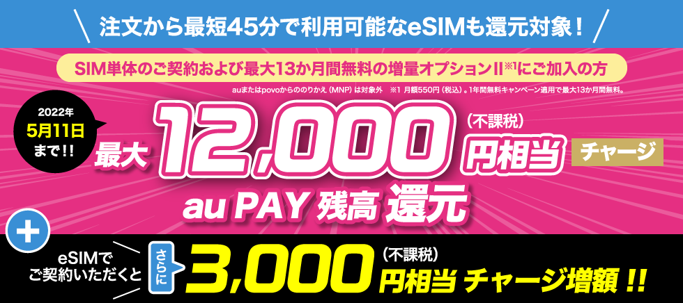 UQモバイル SIMのみ契約でau PAY残高還元